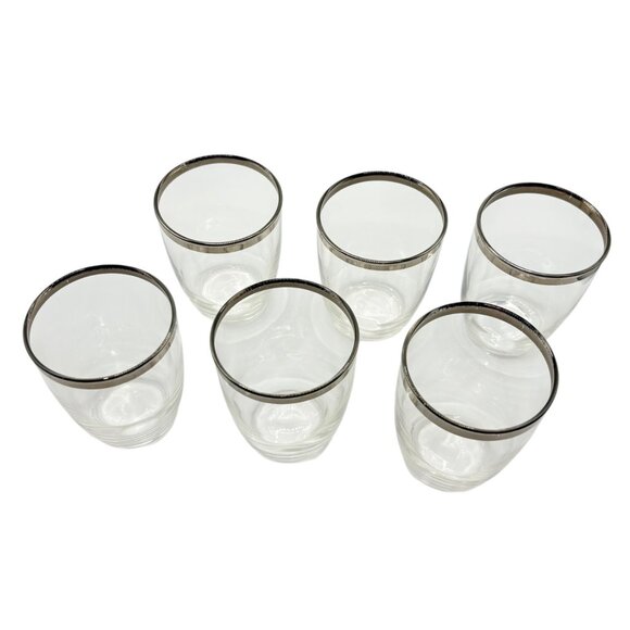 MCM Set 6 Vintage Clear Glass Tumblers With Silver Rim - Picture 2 of 5